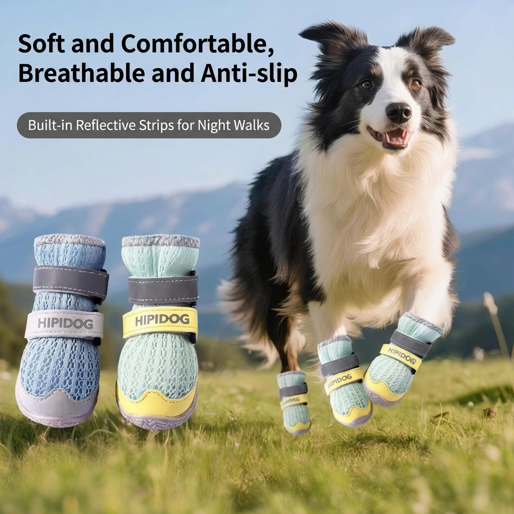 Breathable Anti-Slip Dog Shoes – Soft-Sole, Reflective, Stay-On Design for Small to Large Dogs (All-Season)